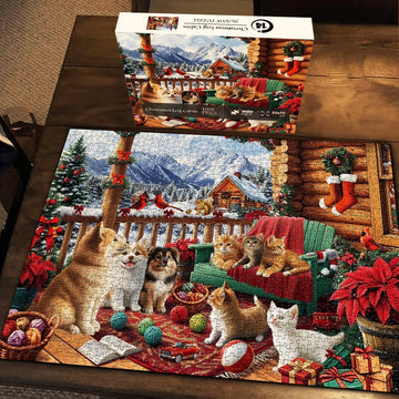 Pezzi 1000 pezzi del puzzle della cabina di tronchi di Natale
